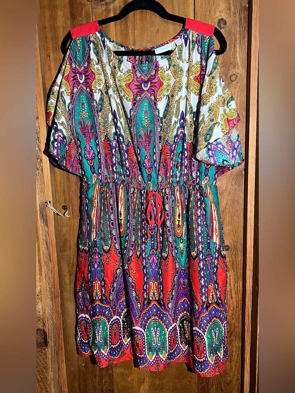New York & Company Multicolor Paisley Midi Dress with Red Accents